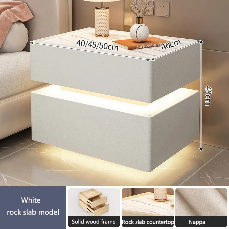 Intelligent Bedside Table with Light Bedroom Full Solid Wood Password Lock Bedside Storage Cabinet Led Light Wireless Charging