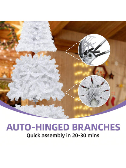 6Ft Spruce Artificial Christmas Tree, Holiday Christmas Pine Tree with 818 Branch Tips,Metal Hinges & Foldable Base, for Home, Office and Party Decor,White