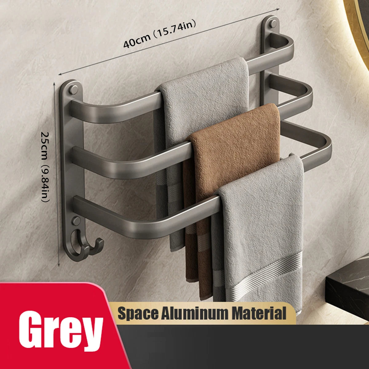 Aluminum Wall-Mounted Towel Bar and Rack with Hook - Elegant Bathroom Towel Holder and Accessory