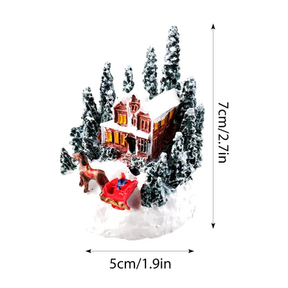 Christmas Decorations Resin Mini House Light up Village House Figurines Table Ornament for Christmas New Year Party Decoration