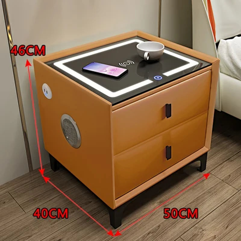 Smart Bedside Table Modern Simple Multi-Function Wireless Charging with Light Fingerprint Lock Bluetooth Audio