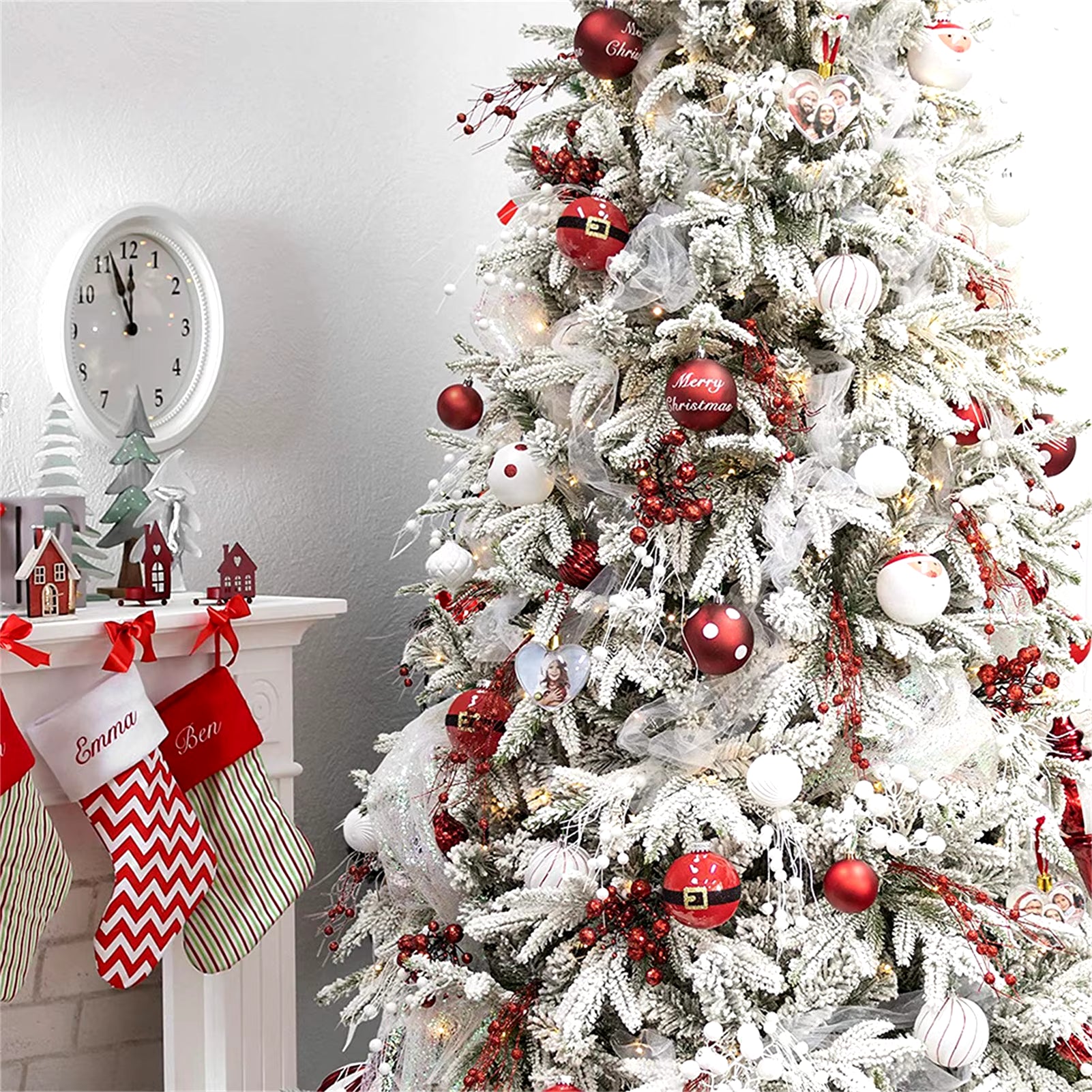 Red White Christmas Balls Christmas Tree Decorations 12Pcs Christmas Balls Christmas Ornaments Set for Christmas Tree Home