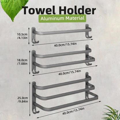 Aluminum Wall-Mounted Towel Bar and Rack with Hook - Elegant Bathroom Towel Holder and Accessory