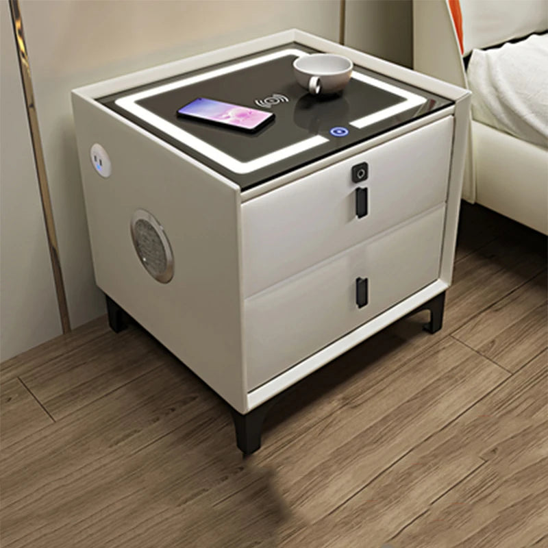 Smart Bedside Table Modern Simple Multi-Function Wireless Charging with Light Fingerprint Lock Bluetooth Audio