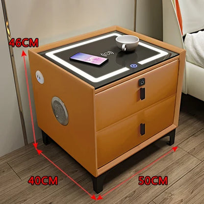 Smart Bedside Table Modern Simple Multi-Function Wireless Charging with Light Fingerprint Lock Bluetooth Audio