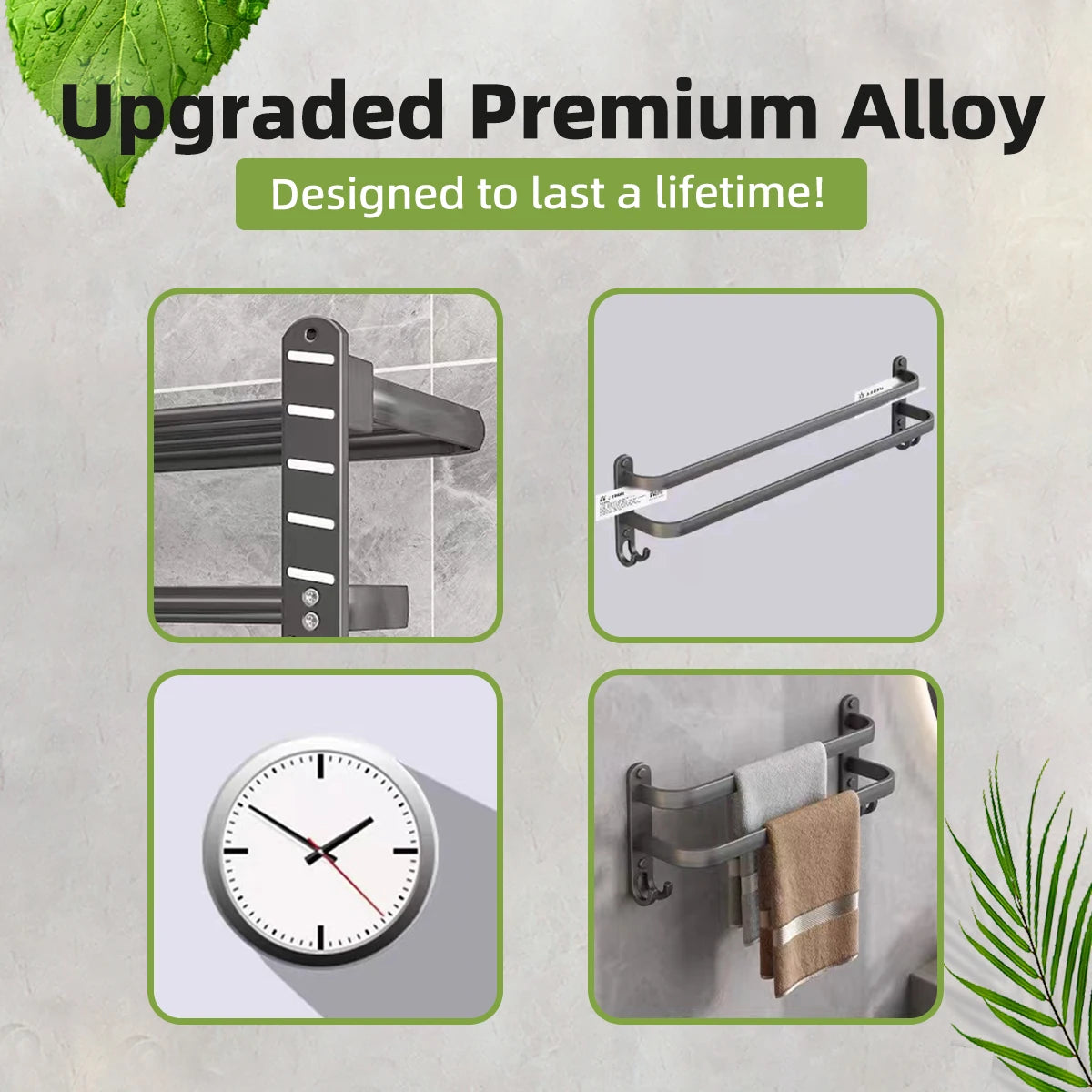 Aluminum Wall-Mounted Towel Bar and Rack with Hook - Elegant Bathroom Towel Holder and Accessory