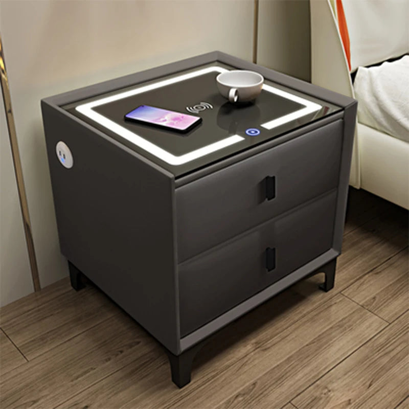 Smart Bedside Table Modern Simple Multi-Function Wireless Charging with Light Fingerprint Lock Bluetooth Audio