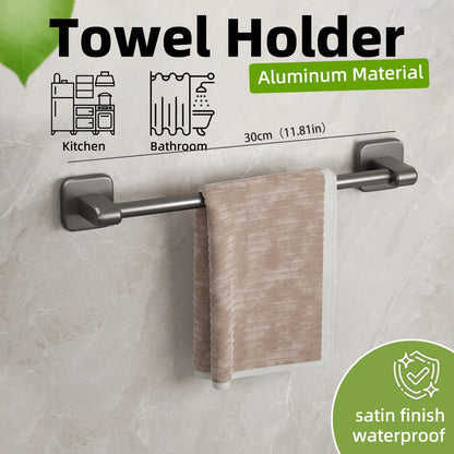 Aluminum Wall-Mounted Towel Bar and Rack with Hook - Elegant Bathroom Towel Holder and Accessory