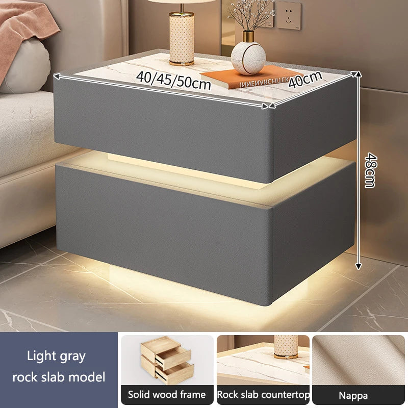 Intelligent Bedside Table with Light Bedroom Full Solid Wood Password Lock Bedside Storage Cabinet Led Light Wireless Charging