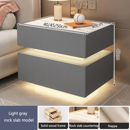 Intelligent Bedside Table with Light Bedroom Full Solid Wood Password Lock Bedside Storage Cabinet Led Light Wireless Charging