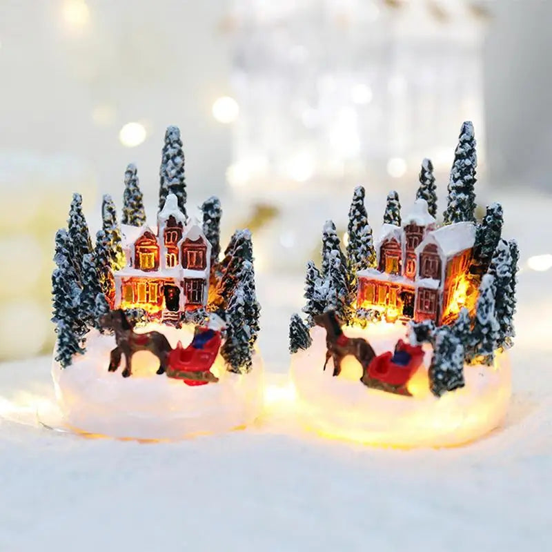 Christmas Decorations Resin Mini House Light up Village House Figurines Table Ornament for Christmas New Year Party Decoration