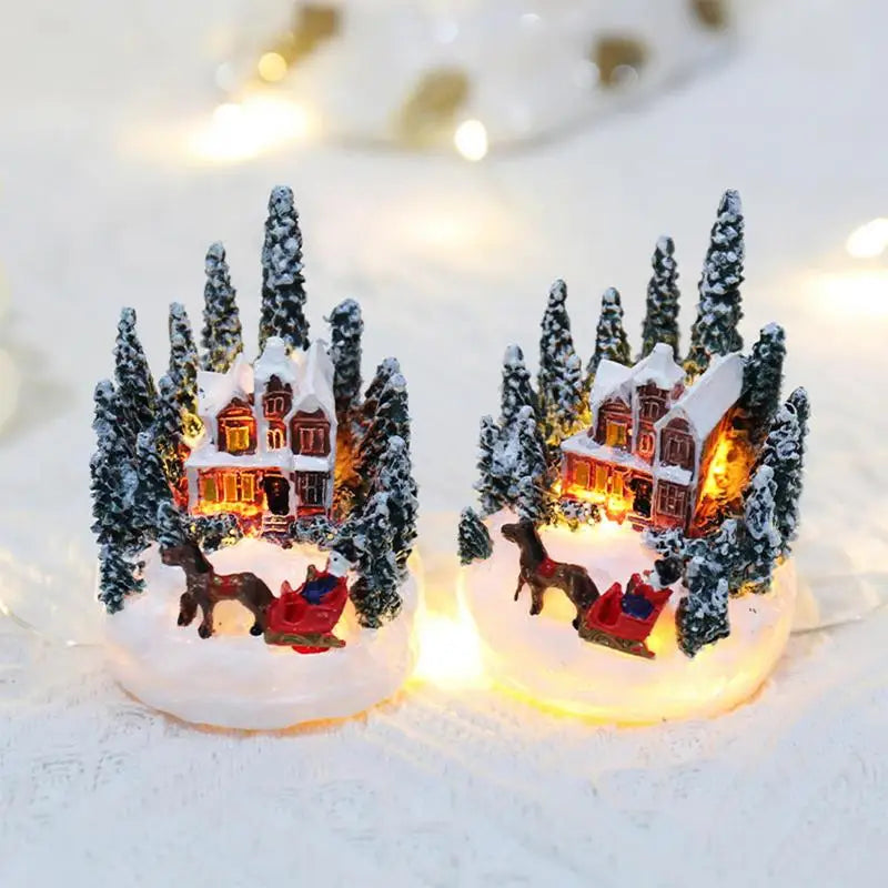 Christmas Decorations Resin Mini House Light up Village House Figurines Table Ornament for Christmas New Year Party Decoration