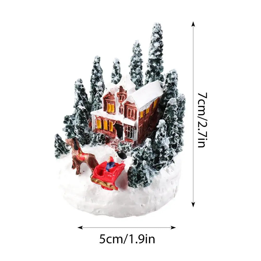 Christmas Decorations Resin Mini House Light up Village House Figurines Table Ornament for Christmas New Year Party Decoration