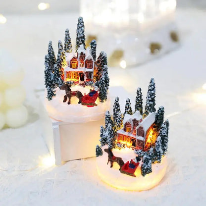 Christmas Decorations Resin Mini House Light up Village House Figurines Table Ornament for Christmas New Year Party Decoration