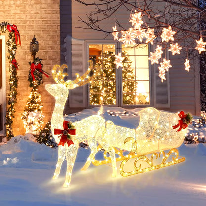 Christmas Lights Reindeer and Santa Claus Sled, Christmas Lights Outdoor Courtyard Decoration, Equipped with LED Lights