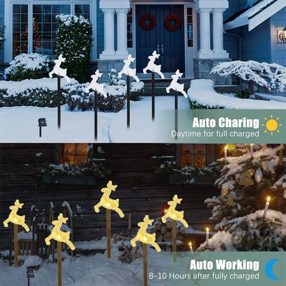 5PC Christmas Fawn Solar Stake Lights Waterproof Landscape Christmas Lights Pathway Christmas Decorations LED Lights Lawn 542