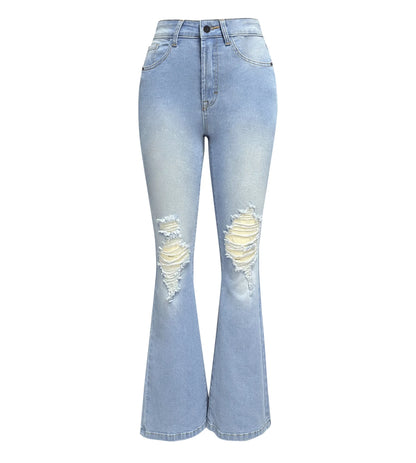 Blue Jeans for Women Pants Jeans Casual Long Flare Pants Slim High Waist Hole Denim Trousers Button Capris Y2K Spring 2024