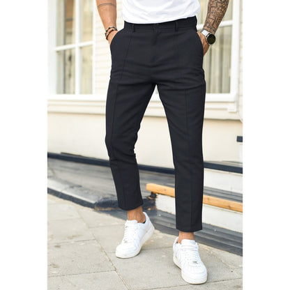 Men's Solid Color Casual Suit Pants with Double Fold Design