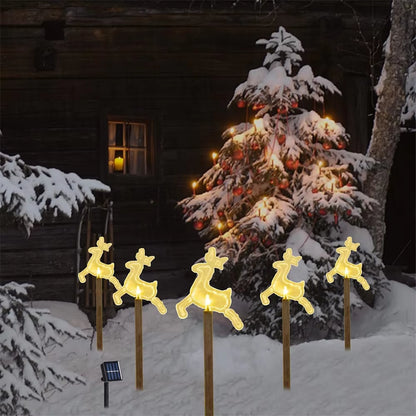 5PC Christmas Fawn Solar Stake Lights Waterproof Landscape Christmas Lights Pathway Christmas Decorations LED Lights Lawn 542