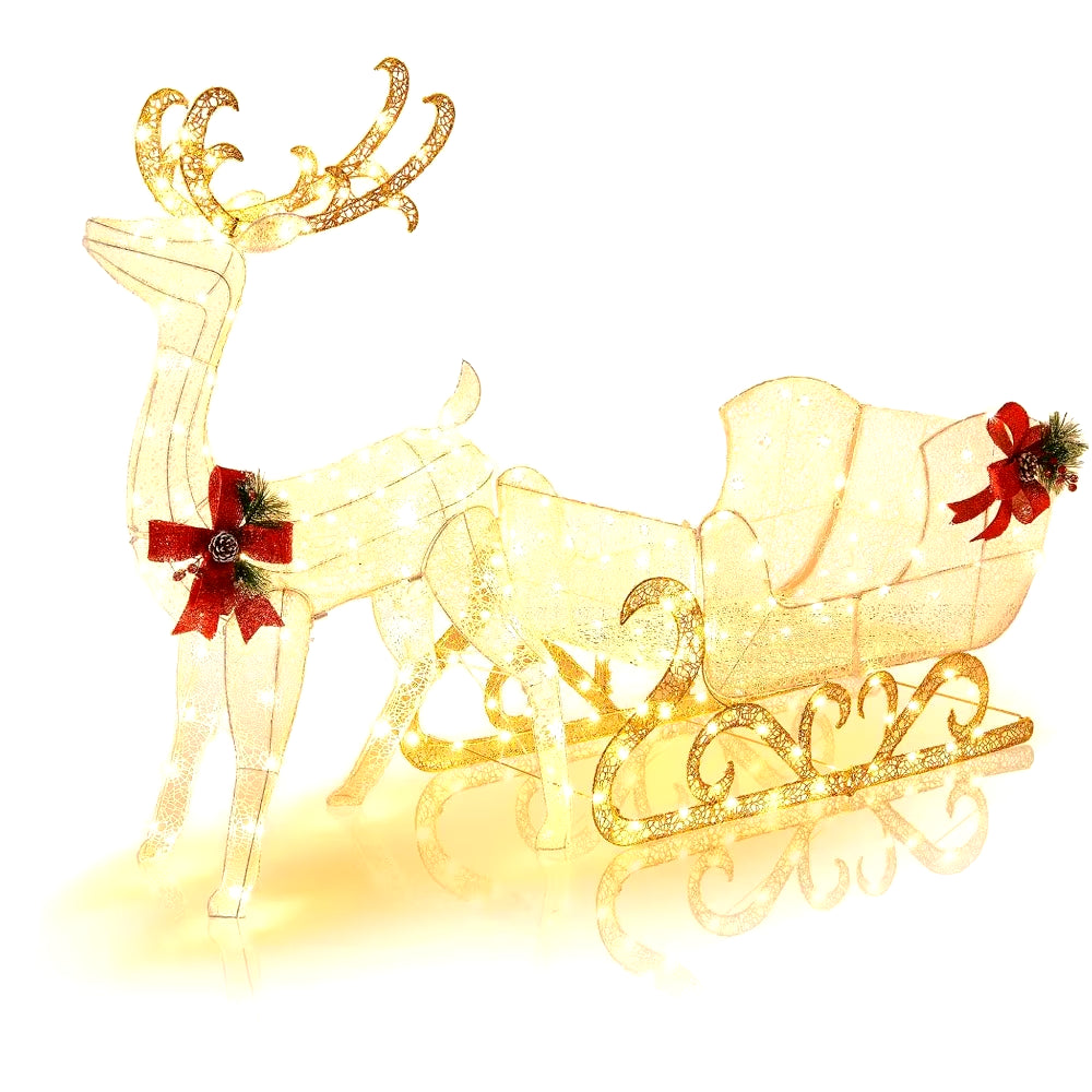 Christmas Lights Reindeer and Santa Claus Sled, Christmas Lights Outdoor Courtyard Decoration, Equipped with LED Lights