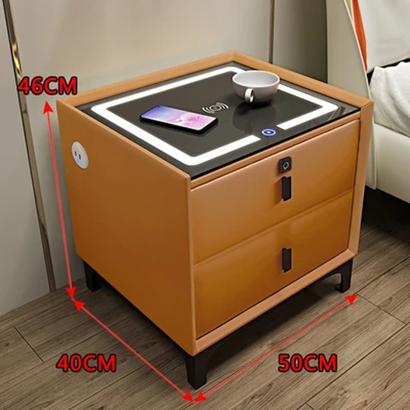 Smart Bedside Table Modern Simple Multi-Function Wireless Charging with Light Fingerprint Lock Bluetooth Audio