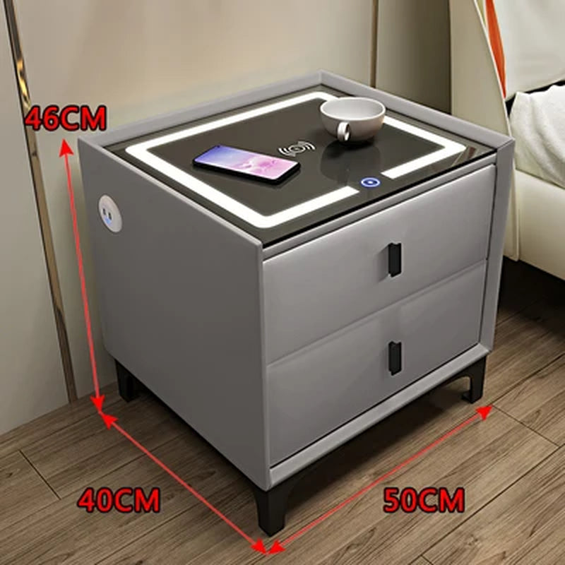 Smart Bedside Table Modern Simple Multi-Function Wireless Charging with Light Fingerprint Lock Bluetooth Audio