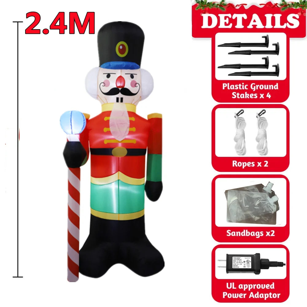 2.4M Inflatable Nutcracker Soldier Built-In LED Light Outdoors Christmas Decorations for Indoor Home Yard Garden Xmas Decoratio