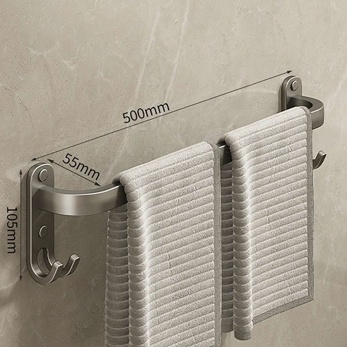 Aluminum Wall-Mounted Towel Bar and Rack with Hook - Elegant Bathroom Towel Holder and Accessory