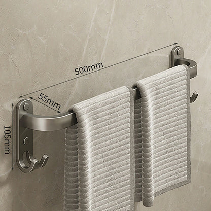 Aluminum Wall-Mounted Towel Bar and Rack with Hook - Elegant Bathroom Towel Holder and Accessory