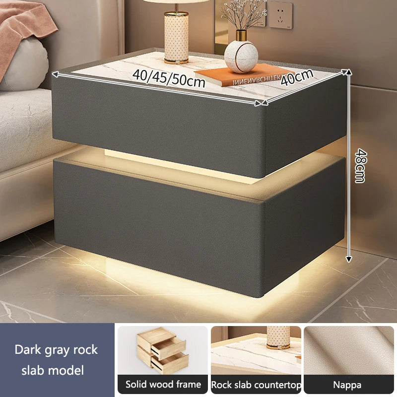 Intelligent Bedside Table with Light Bedroom Full Solid Wood Password Lock Bedside Storage Cabinet Led Light Wireless Charging