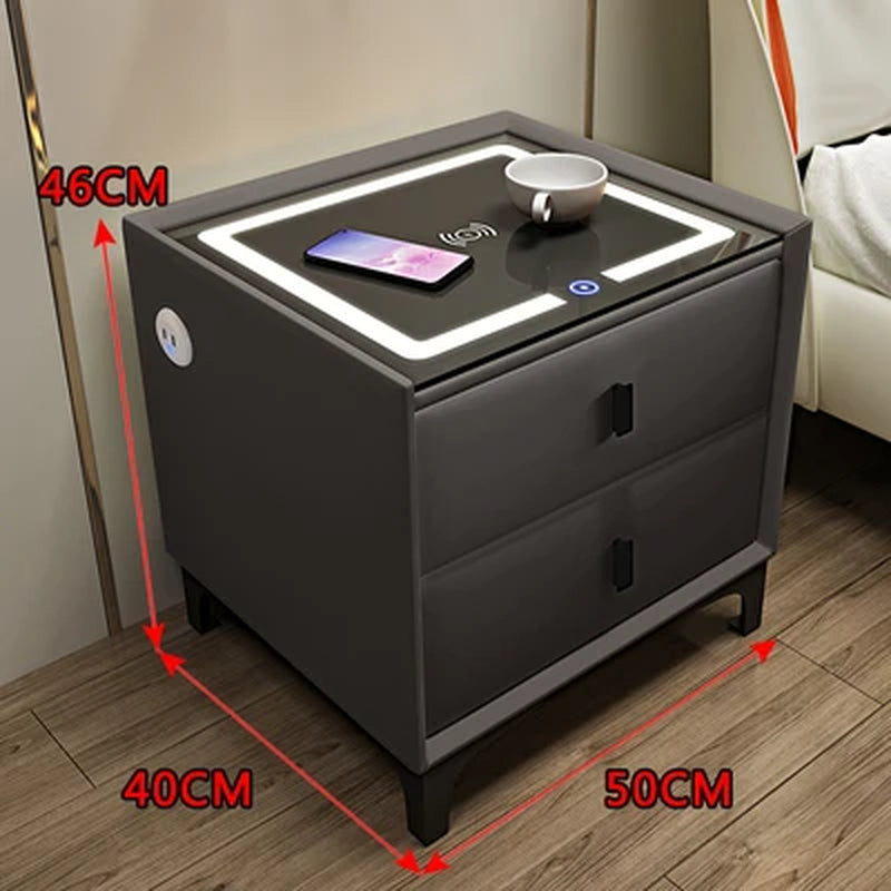 Smart Bedside Table Modern Simple Multi-Function Wireless Charging with Light Fingerprint Lock Bluetooth Audio