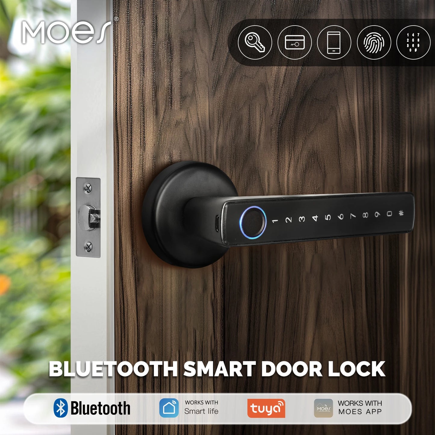 MOES Tuya Bluetooth Smart Fingerprint Door Handle Lock Electronic Password APP Remote Unlock Hotel Apartment Office Rental House